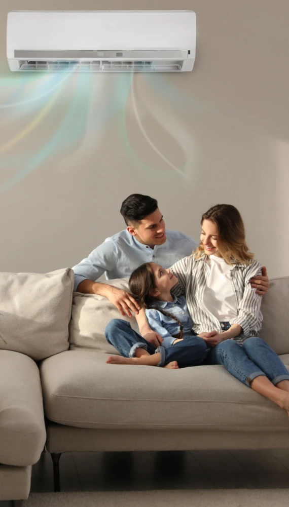 Family enjoying air conditioning at home